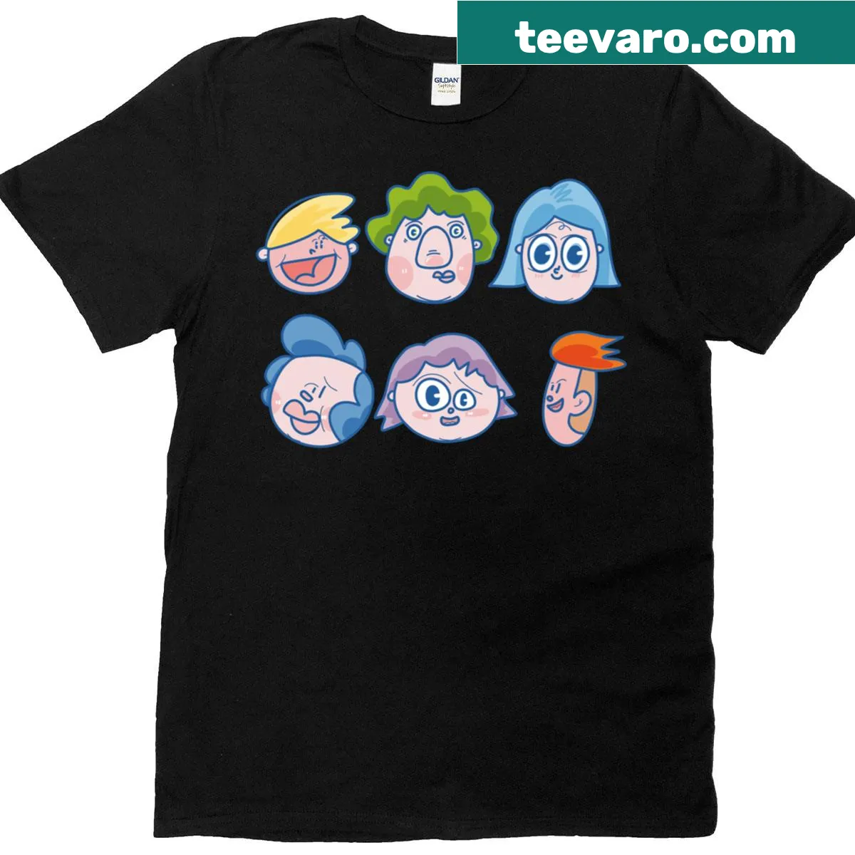 Cute cartoon doll face graphic on T-shirt — on a men's t-shirt