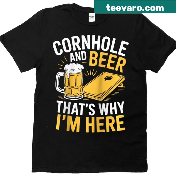 Raglan baseball tee with a humorous cornhole and beer graphic