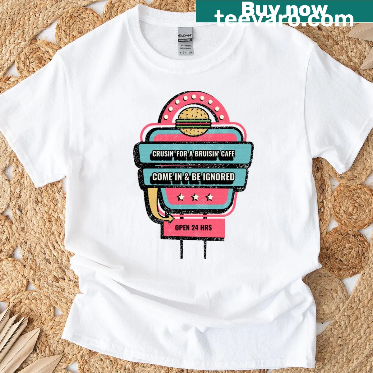 Oversized T-shirt with café-inspired illustrations — on a men's t-shirt
