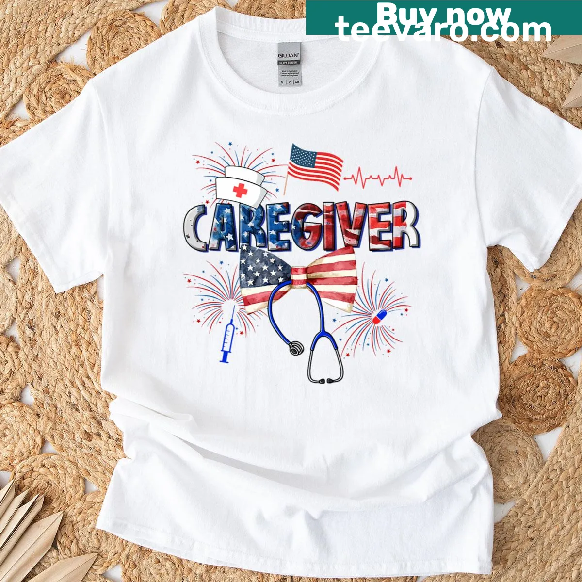 Cute 4th of July T-shirt with American flag graphic — on a men's t-shirt