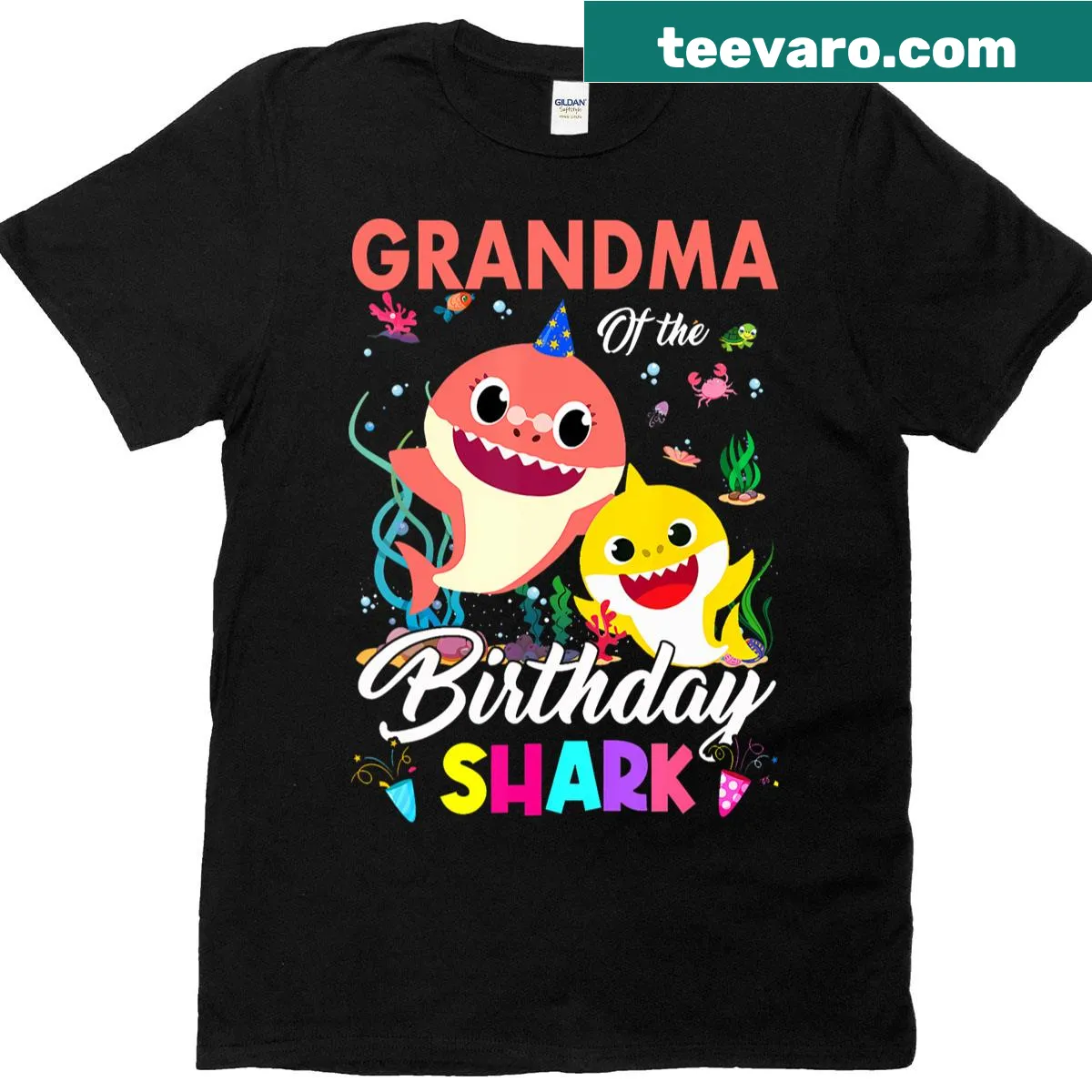 Cute shark graphic on grandma birthday family T-shirt — on a men's t-shirt