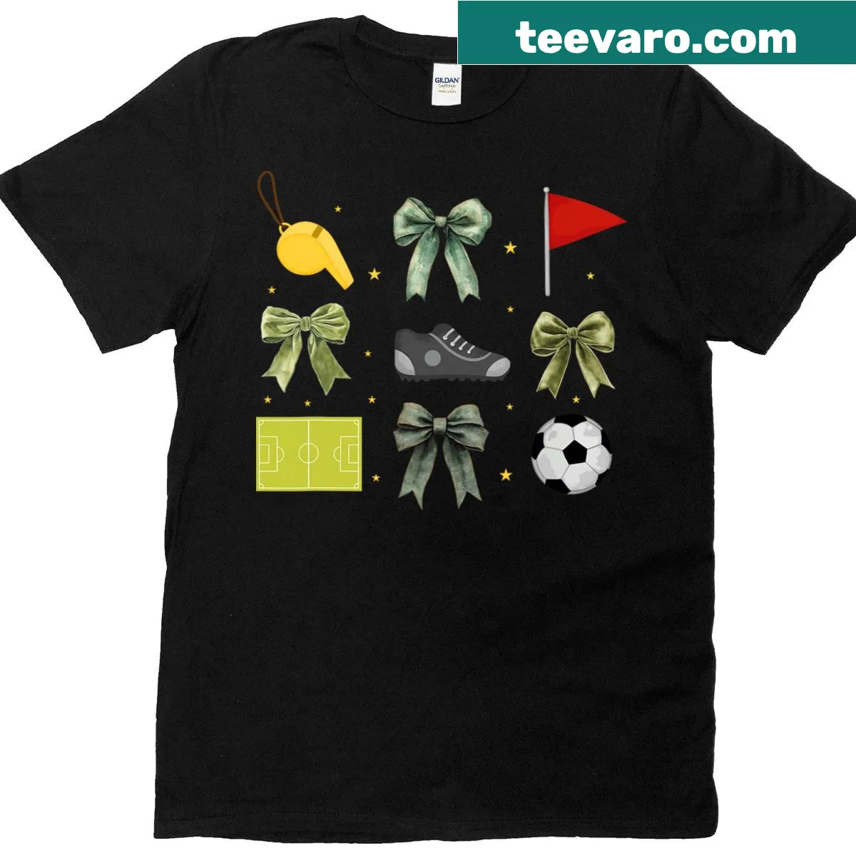 Funny coquette bow soccer graphic T-shirt for kids — on a men's t-shirt