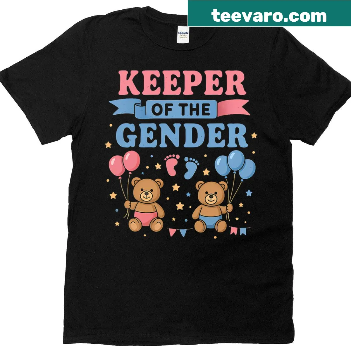 Cute gender reveal t-shirt with a bear and balloons illustration — on a men's t-shirt