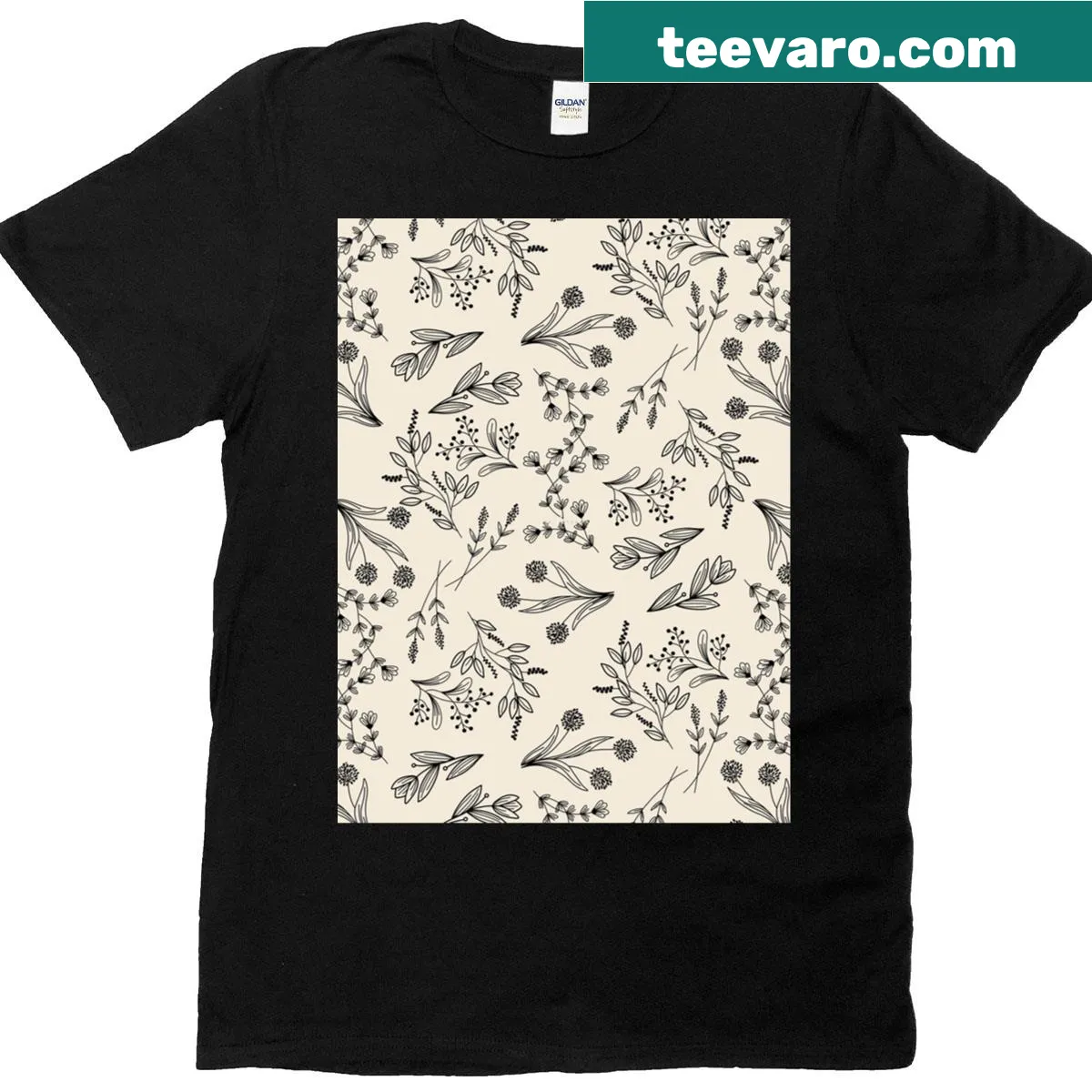 Botanical sketch t-shirt featuring delicate line-art design — on a men's t-shirt