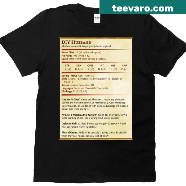 Witty t-shirt featuring 'Husband Stats' in a humorous design for DIY dads
