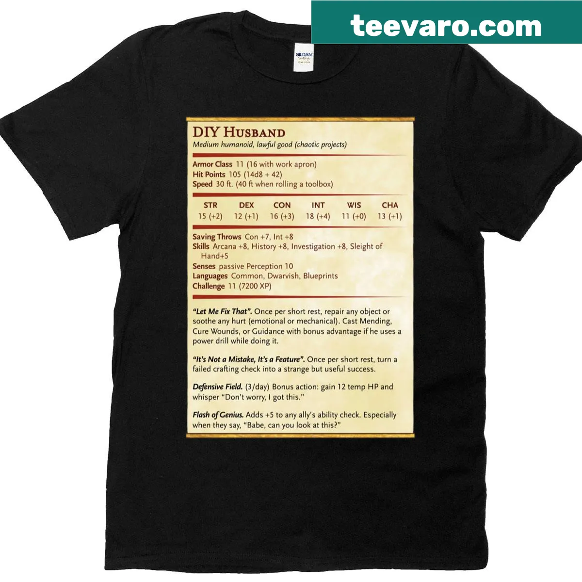 Witty t-shirt featuring 'Husband Stats' in a humorous design for DIY dads — on a men's t-shirt