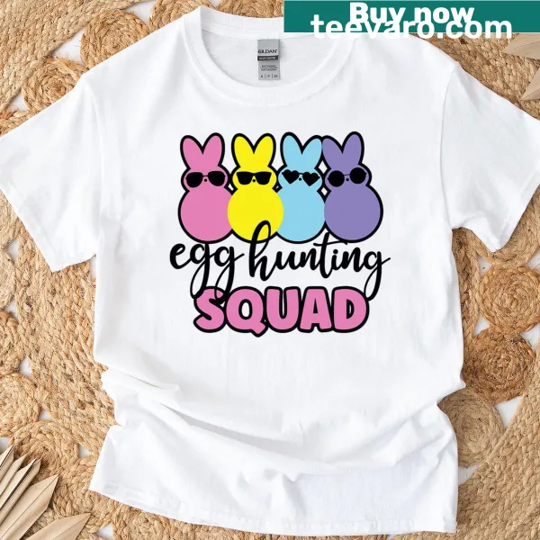 Funny Easter T-shirt with 'Egg Hunting Squad' text design