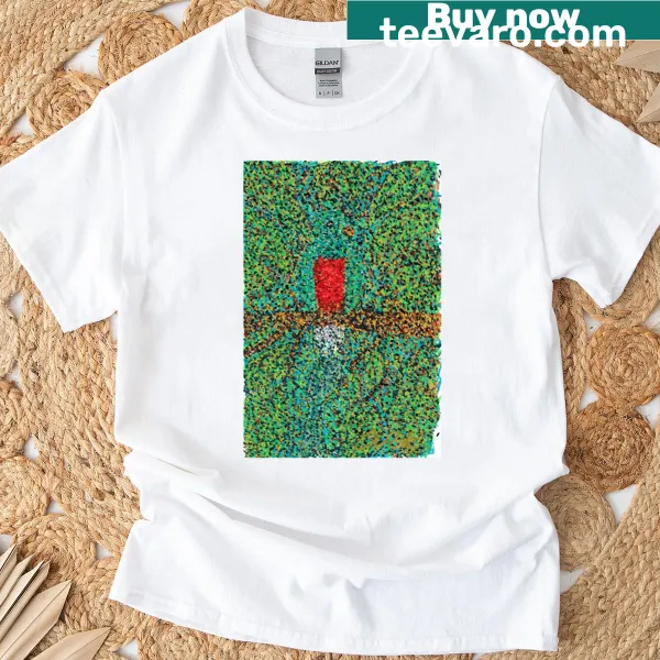 Illustrated oversized t-shirt featuring an emerald quetzal