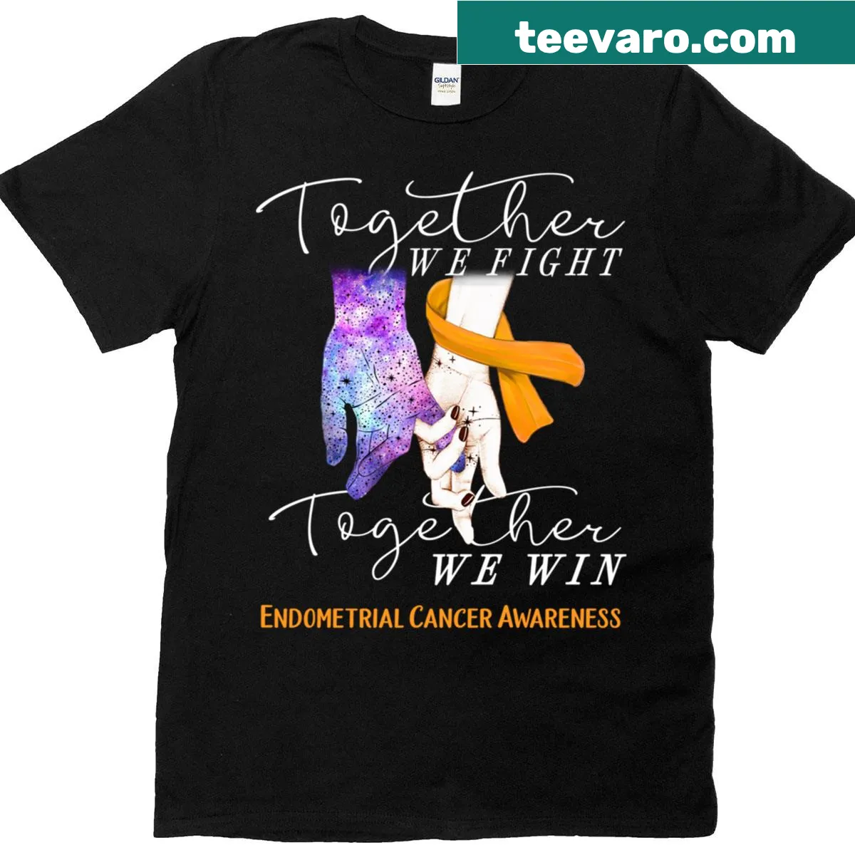 Inspirational T-shirt promoting endometrial cancer awareness with a supportive message. — on a men's t-shirt