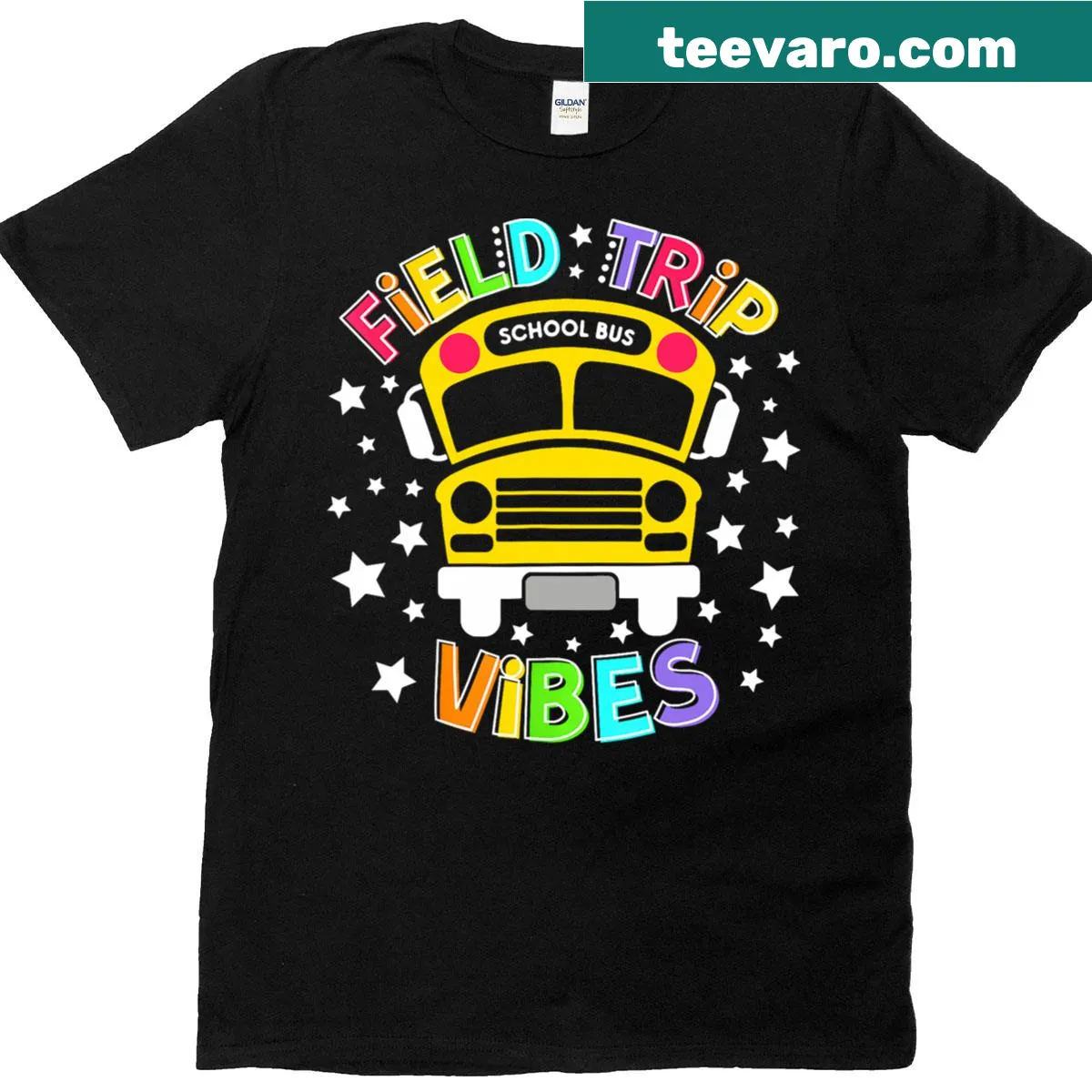 Retro T-shirt with smiley face and 'Field Trip Vibes' text — on a men's t-shirt