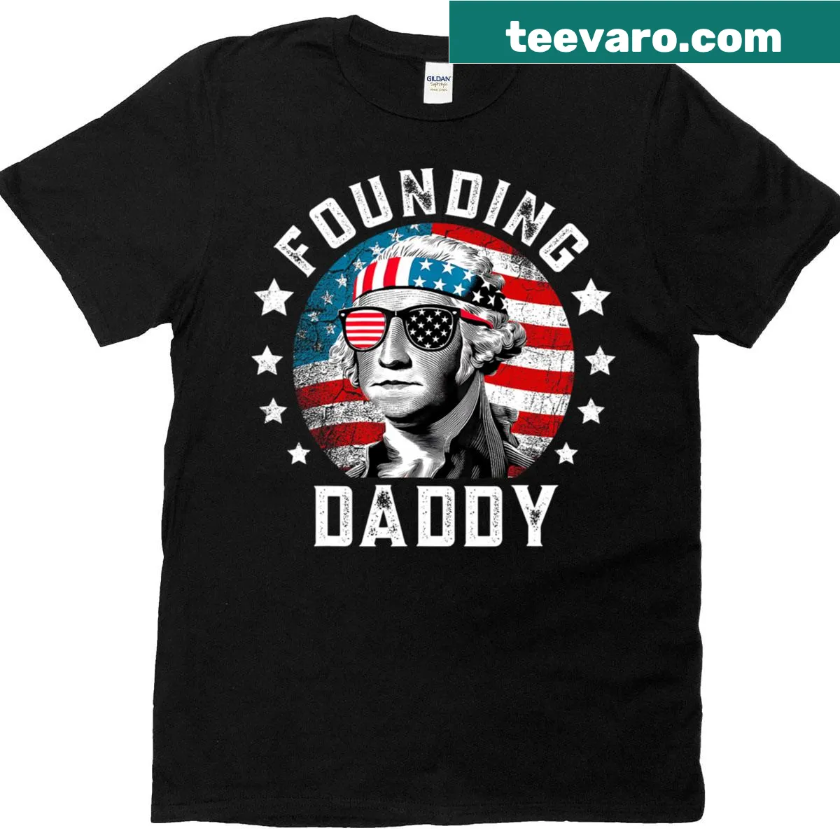 Patriotic T-shirt featuring George Washington for 4th of July — on a men's t-shirt