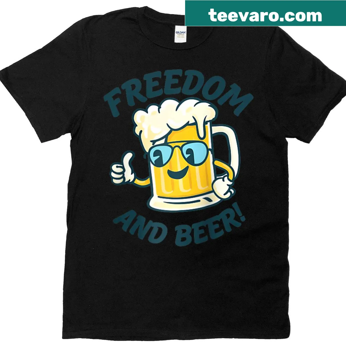 Patriotic raglan tee with a funny cartoon beer mug design — on a men's t-shirt