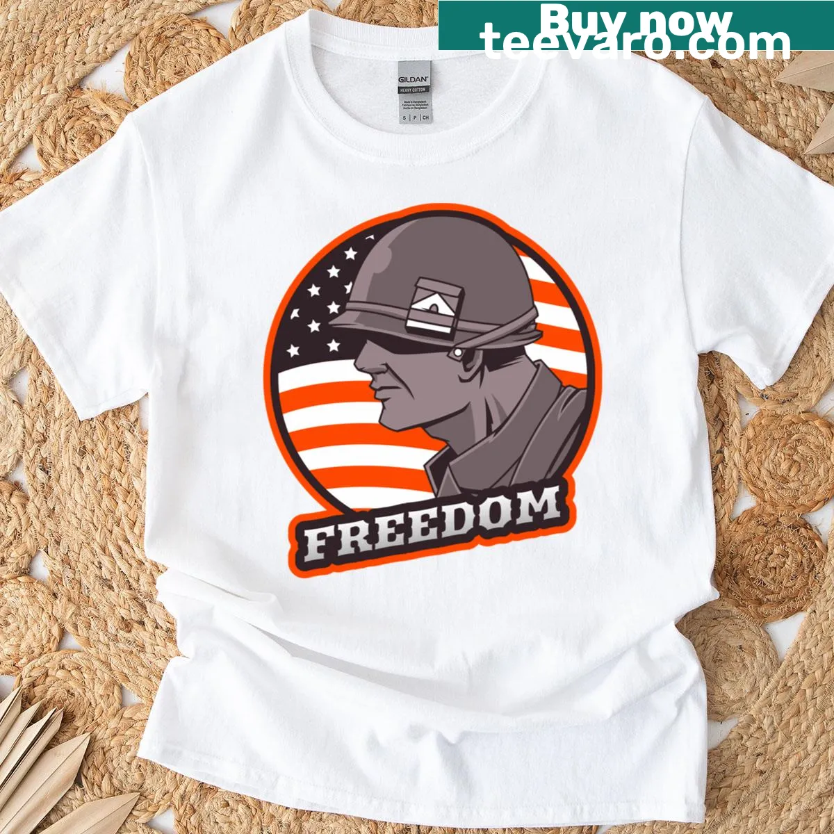 T-shirt with bold typography displaying the word 'Freedom' — on a men's t-shirt