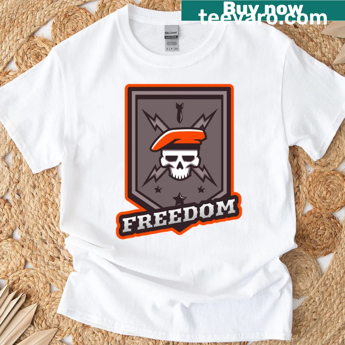 Patriotic Freedom USA T-shirt with bold typography — on a men's t-shirt
