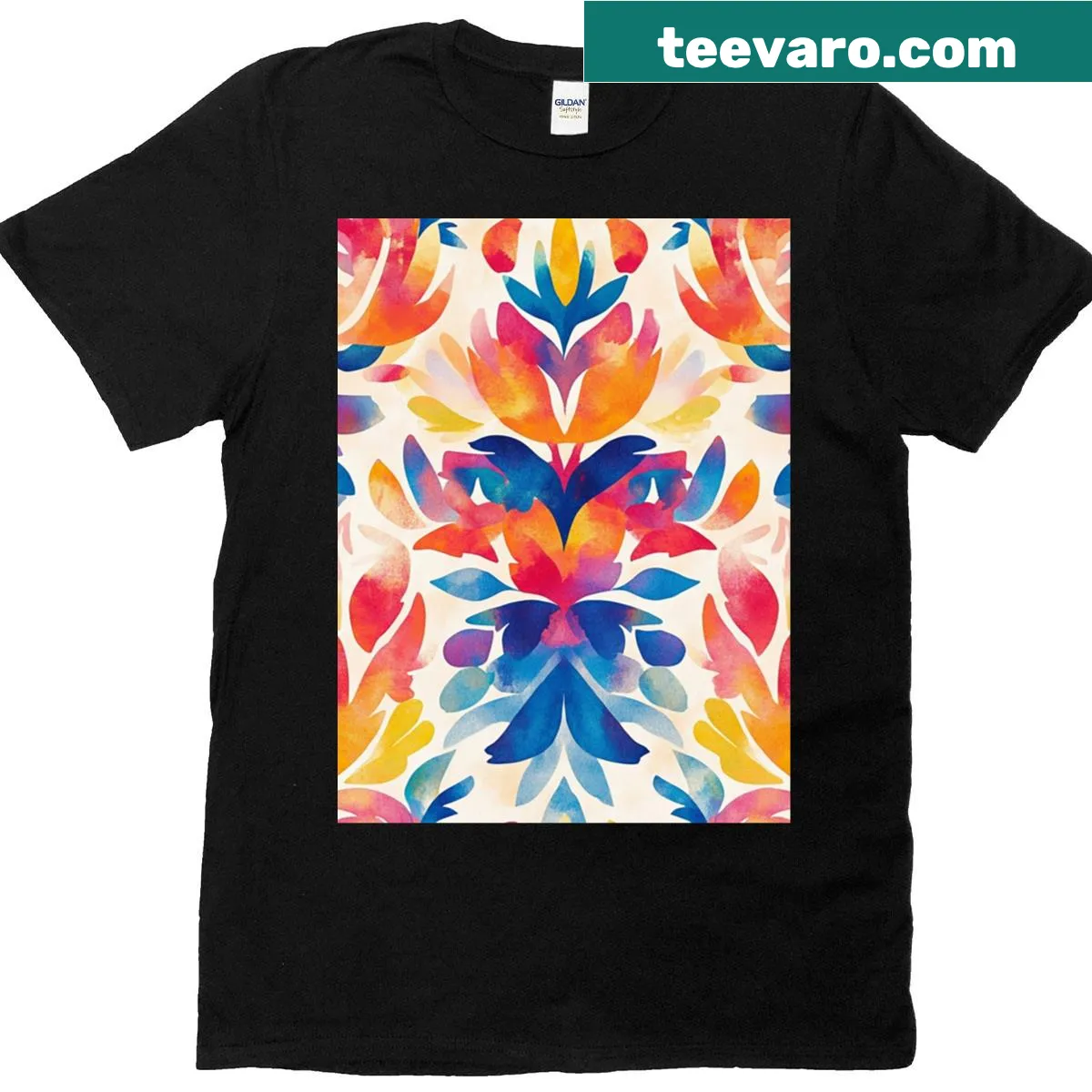 T-shirt with a full image colorful watercolor pattern graphic — on a men's t-shirt