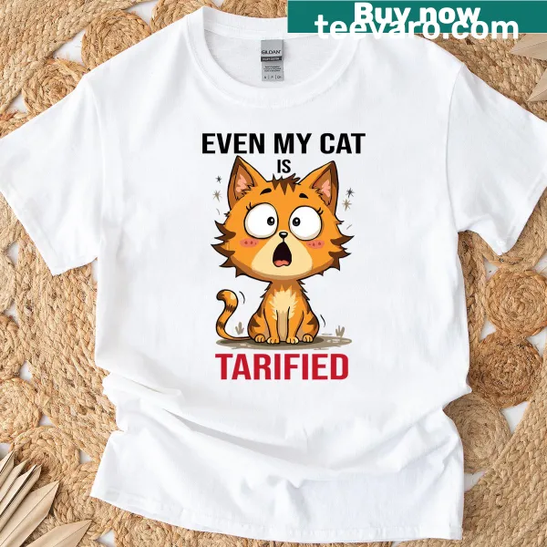 Humorous patriotic cat graphic on a T-shirt
