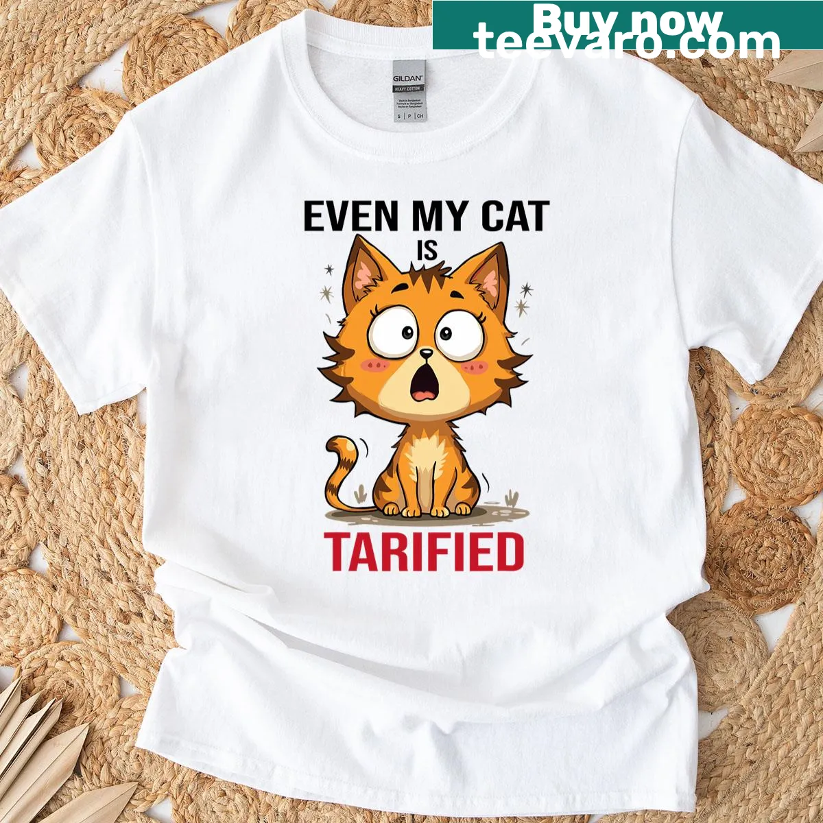 Humorous patriotic cat graphic on a T-shirt — on a men's t-shirt