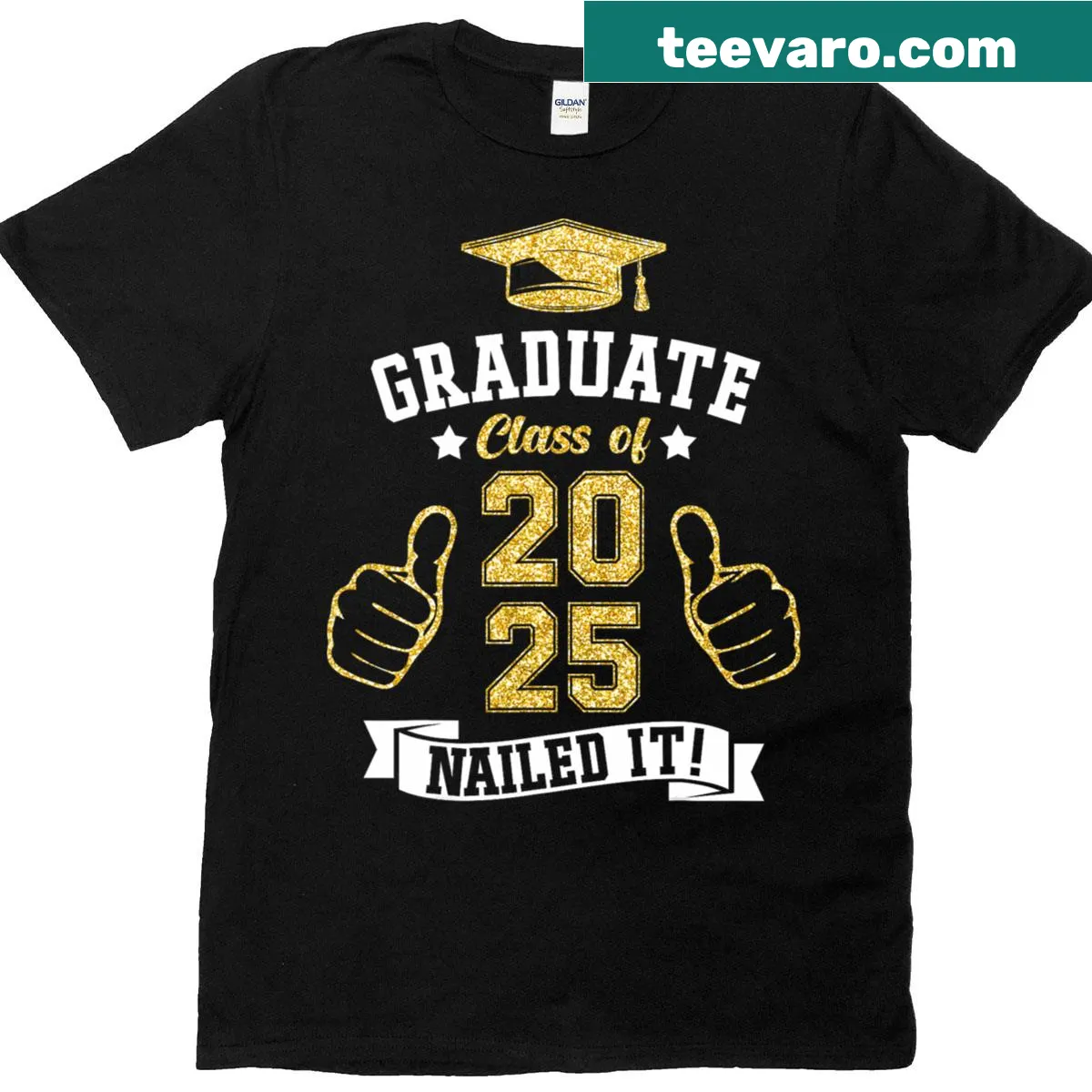 Graduation T-shirt for men with 'class of 2025 nailed it' text — on a men's t-shirt