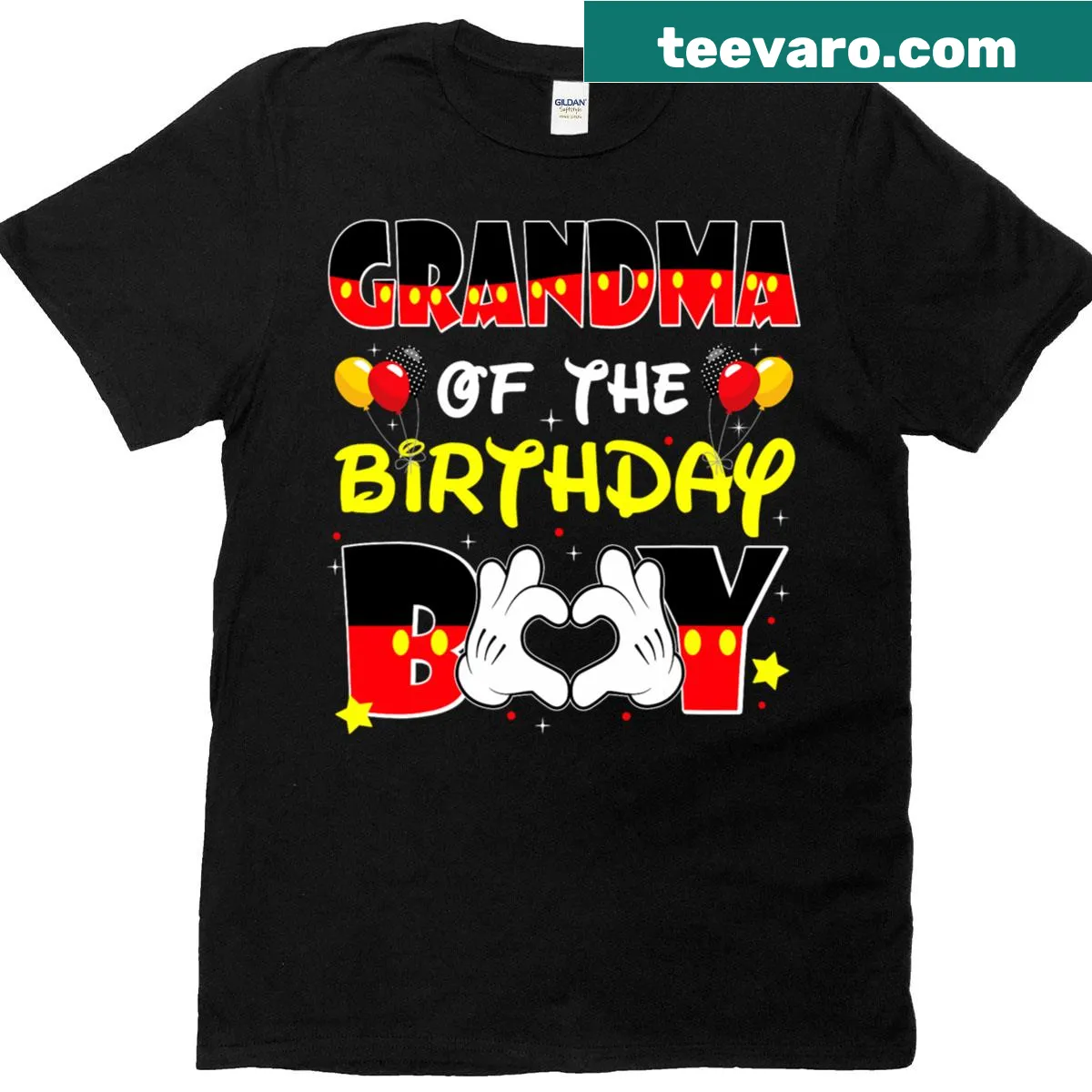 T-shirt for grandma featuring 'grandma of the birthday boy' text — on a men's t-shirt