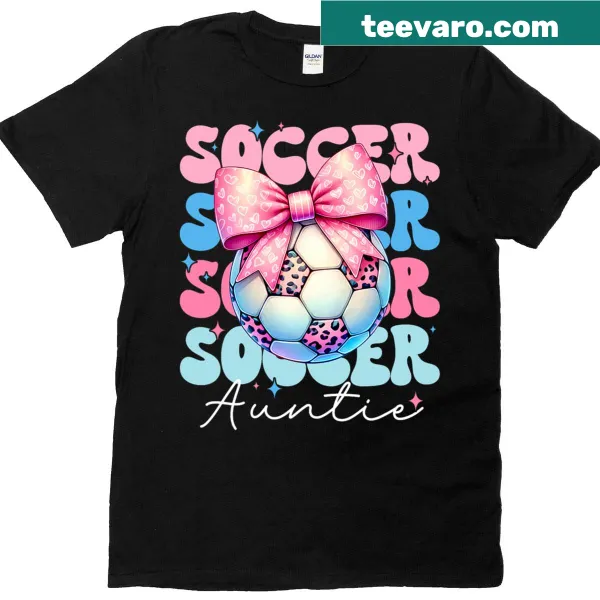 Trendy T-shirt for soccer auntie with leopard bow and fun text