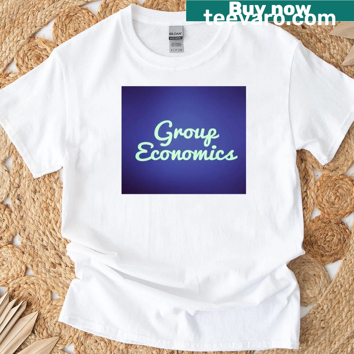 Text design of 'Group Economics' on a T-shirt — on a men's t-shirt