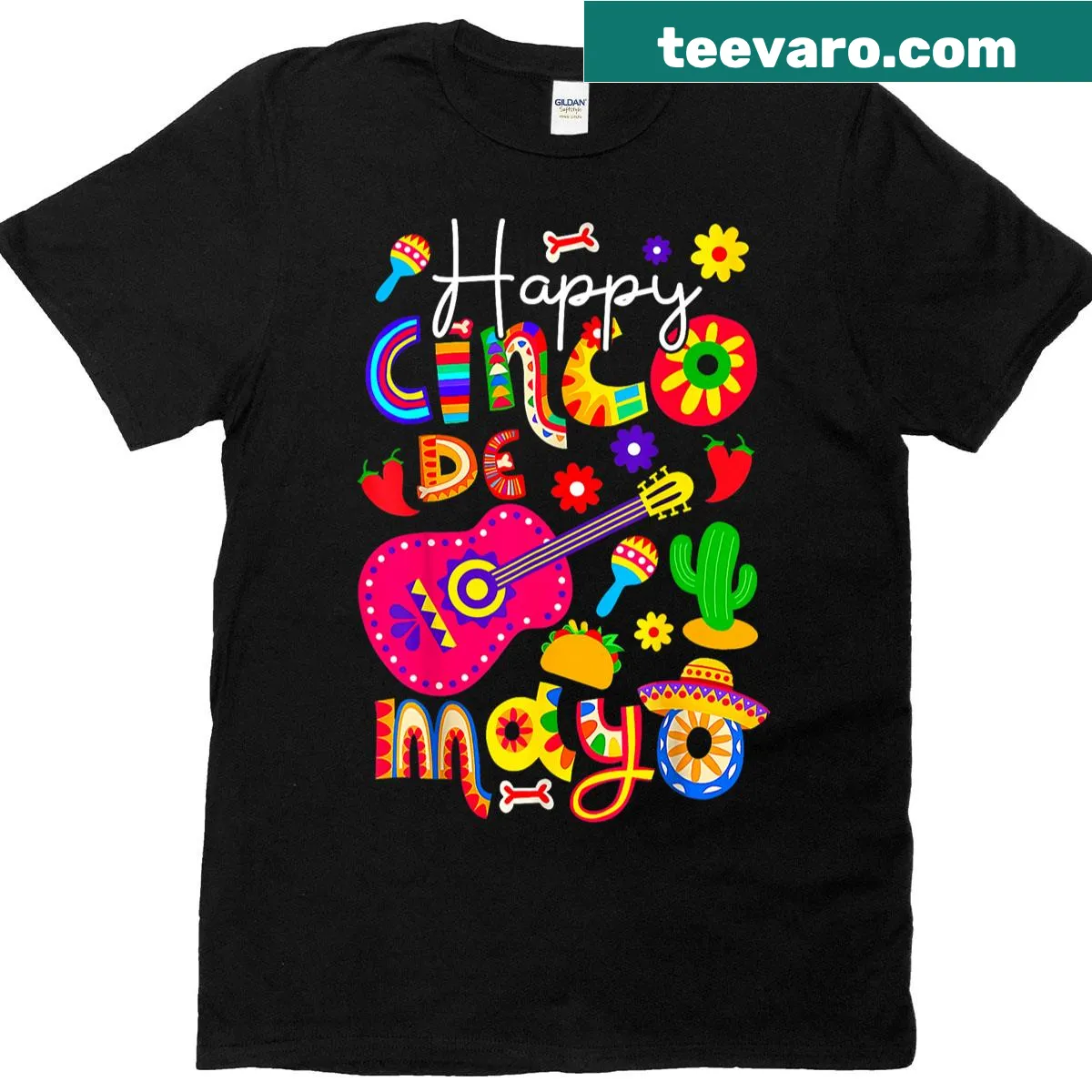 T-shirt celebrating Cinco de Mayo with festive typography — on a men's t-shirt