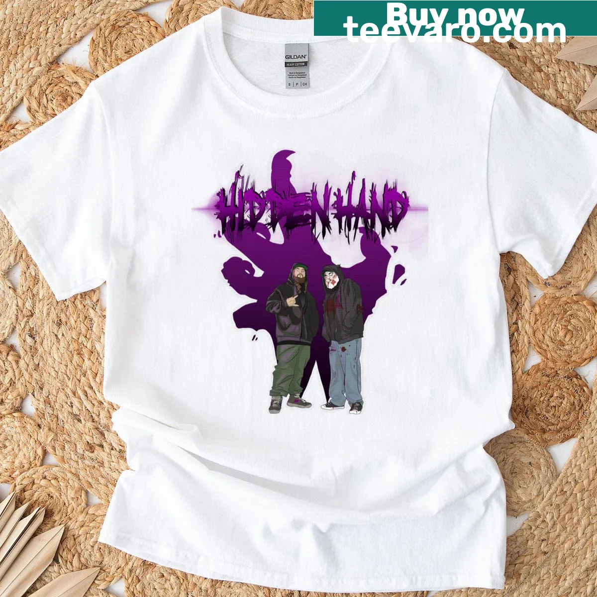 T-shirt with abstract typography featuring the phrase 'Hidden Hand' — on a men's t-shirt