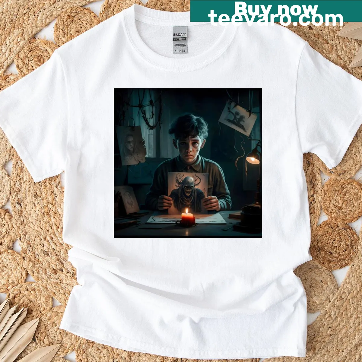 Vintage-styled horror graphic on a long T-shirt — on a men's t-shirt