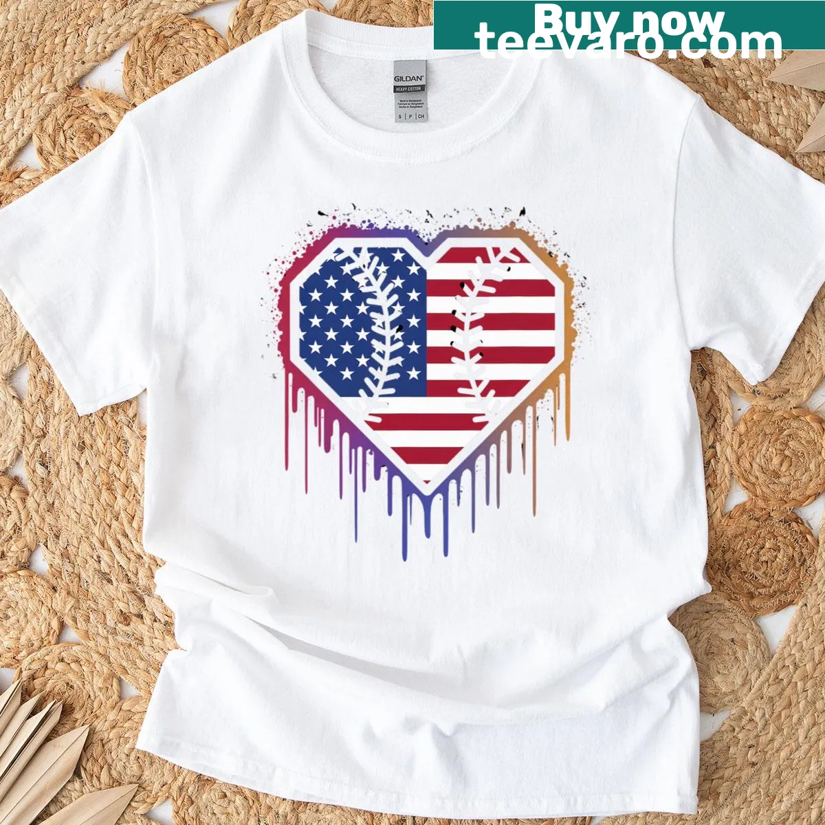 T-shirt featuring a dripping ice cream and American flag design — on a men's t-shirt