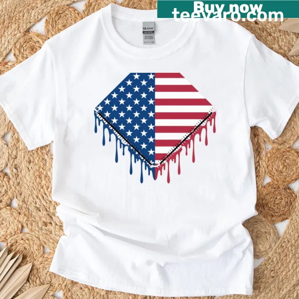 Patriotic ice cream baseball drip t-shirt with American flag theme