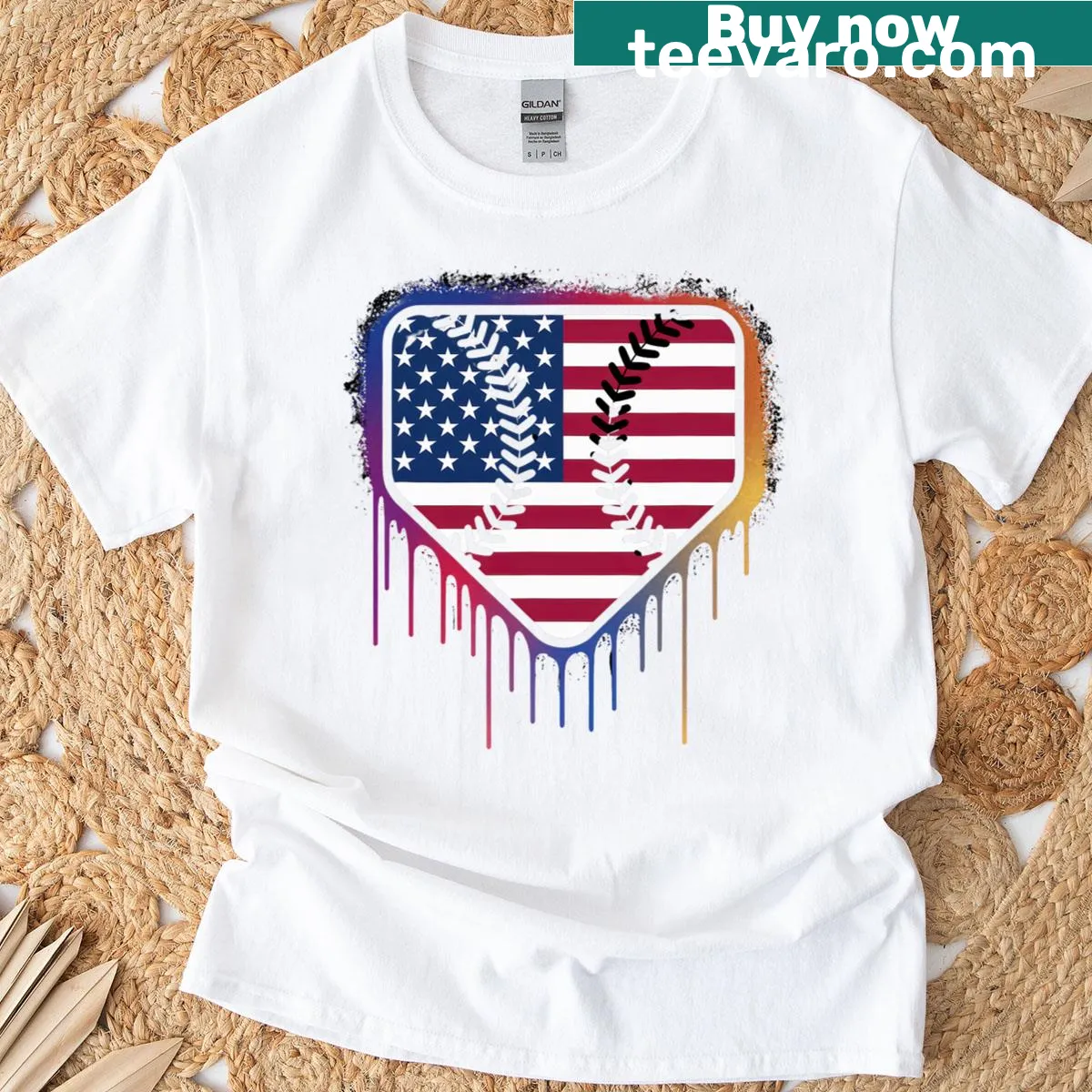 Patriotic T-shirt with ice cream and baseball-themed graphic elements. — on a men's t-shirt