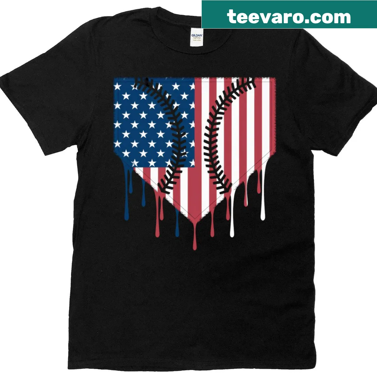 Patriotic T-shirt featuring an ice cream design with American flag elements — on a men's t-shirt