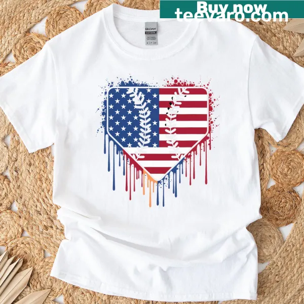 Patriotic American flag ice cream baseball drip t-shirt