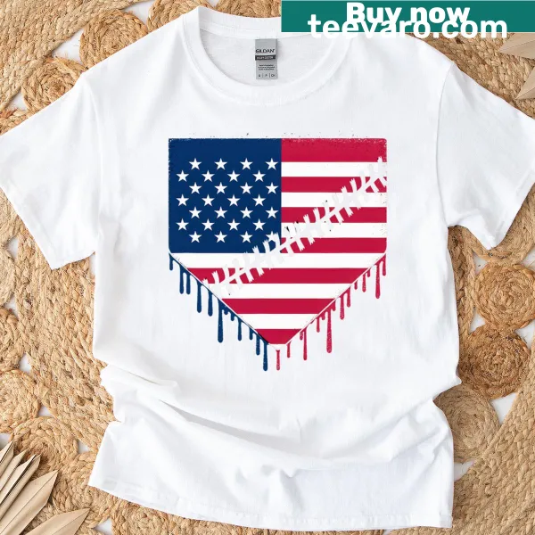 Ice cream baseball drip t-shirt with patriotic colors and design