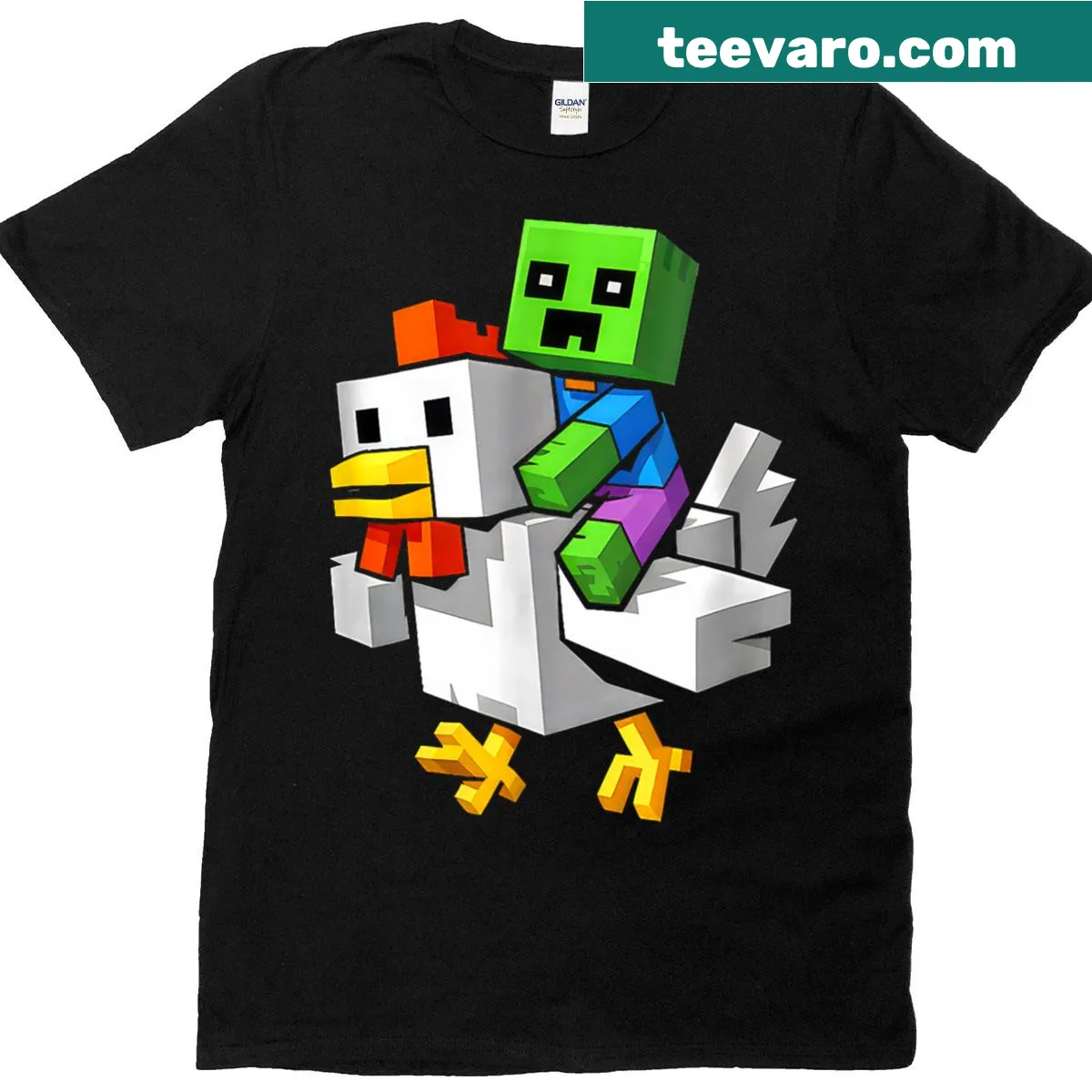 Pixel art jock chicken gamer t-shirt for kids — on a men's t-shirt