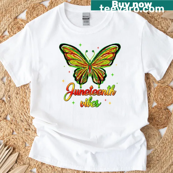Butterfly design T-shirt celebrating Juneteenth and African American culture