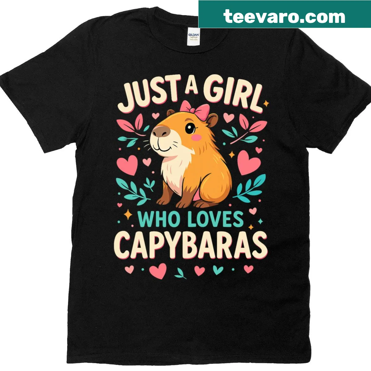 Adorable T-shirt with a girl and capybara illustration — on a men's t-shirt