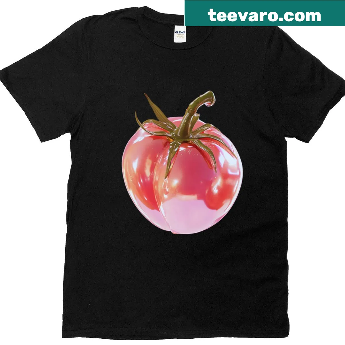 Surreal 'liquid tomato' graphic T-shirt with playful typography. — on a men's t-shirt