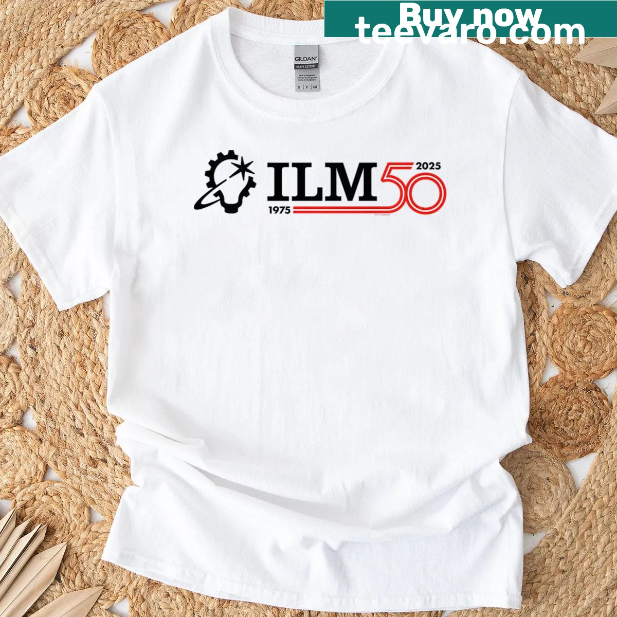 Lucasfilm 50th anniversary T-shirt featuring Industrial Light & Magic logo — on a men's t-shirt