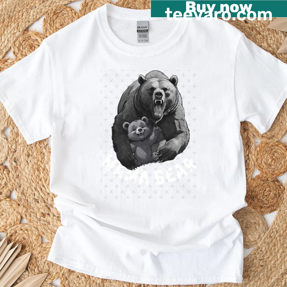 Mama Bear T-shirt featuring a bear silhouette and typography — on a men's t-shirt
