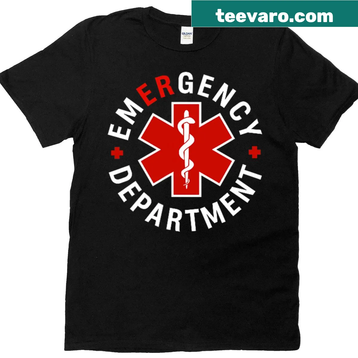 ER nurse T-shirt featuring pocket design with emergency department graphic — on a men's t-shirt