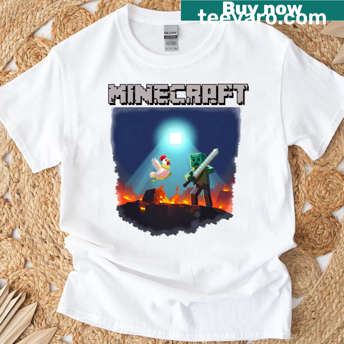 Minecraft chicken jockey meme T-shirt for gaming fans — on a men's t-shirt