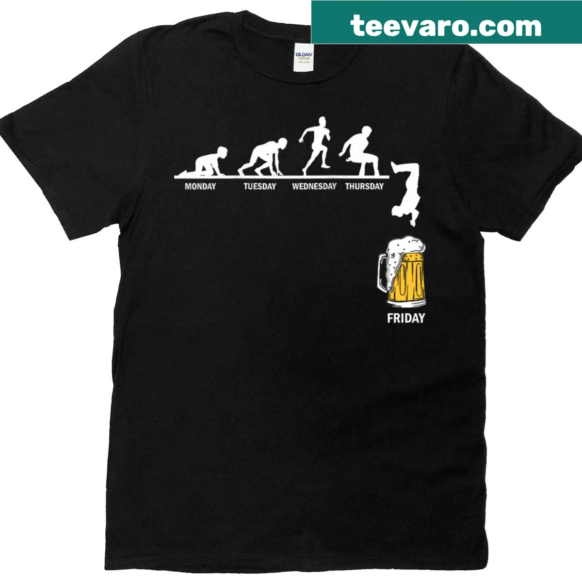 Funny beer-themed T-shirt listing days of the week — on a men's t-shirt
