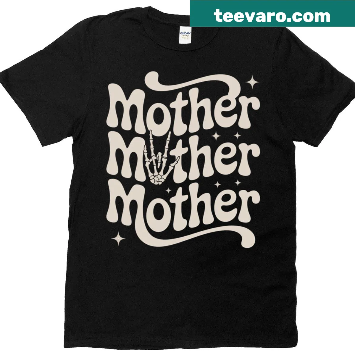 Retro typography with skeleton hand design on a t-shirt — on a men's t-shirt