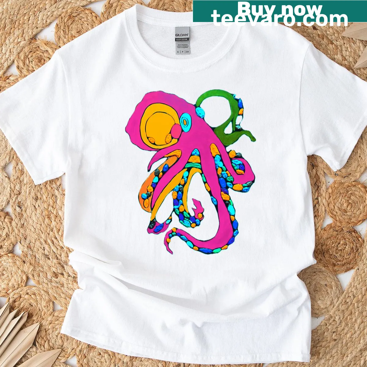 Octopus surrounded by home decor elements on a t-shirt — on a men's t-shirt