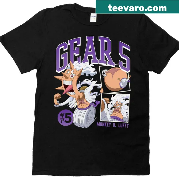 Anime T-shirt featuring Monkey D. Luffy in Gear 5 poses