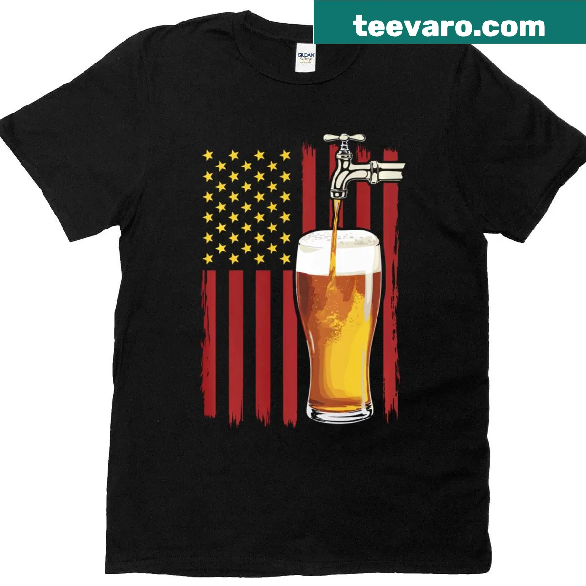 American flag and beer-themed graphic on a July 4th T-shirt — on a men's t-shirt