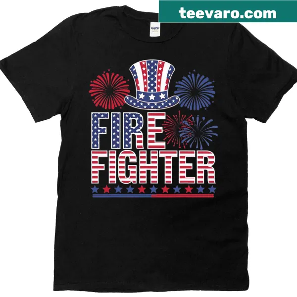 Firefighter-themed graphic with USA flag for July 4th