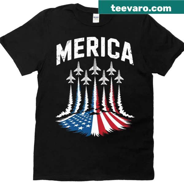 T-shirt with fighter jets and USA flag design