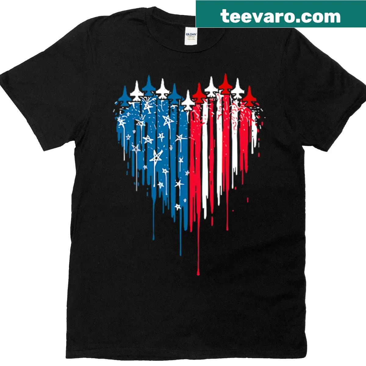 Fighter jets flying over the USA flag graphic on a children's t-shirt — on a men's t-shirt
